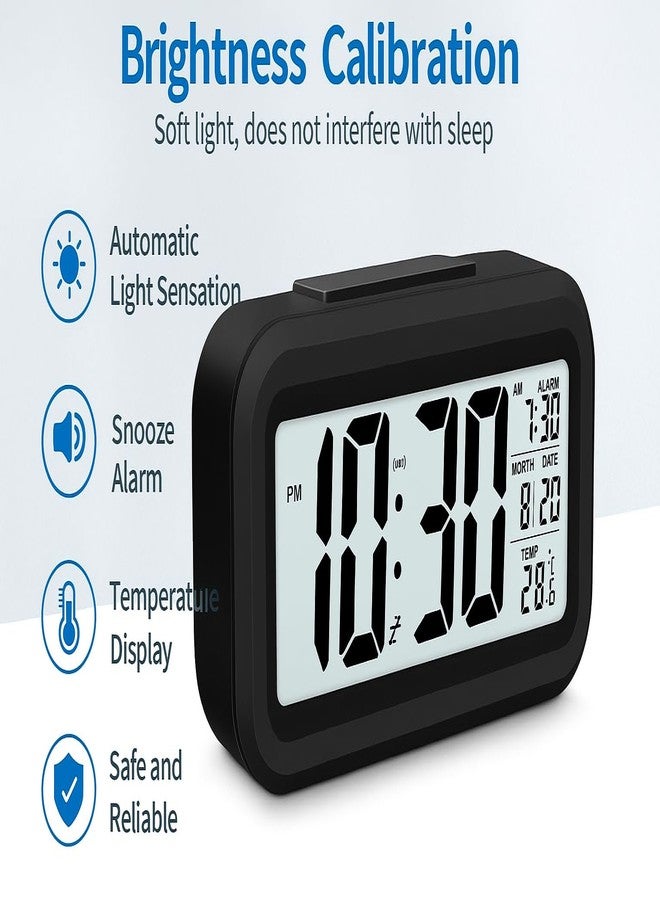 BB BACKBENCHERS Digital Alarm Clock | Large LED Display with Date & Temperature | Sensor Night Light, Snooze Function | for Bedside, Office & Students (Black) - Image 5